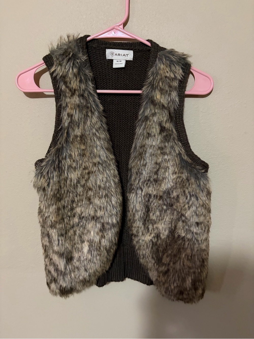 Ariat Women’s Faux Fur Brown & Gray Knit-Back Vest